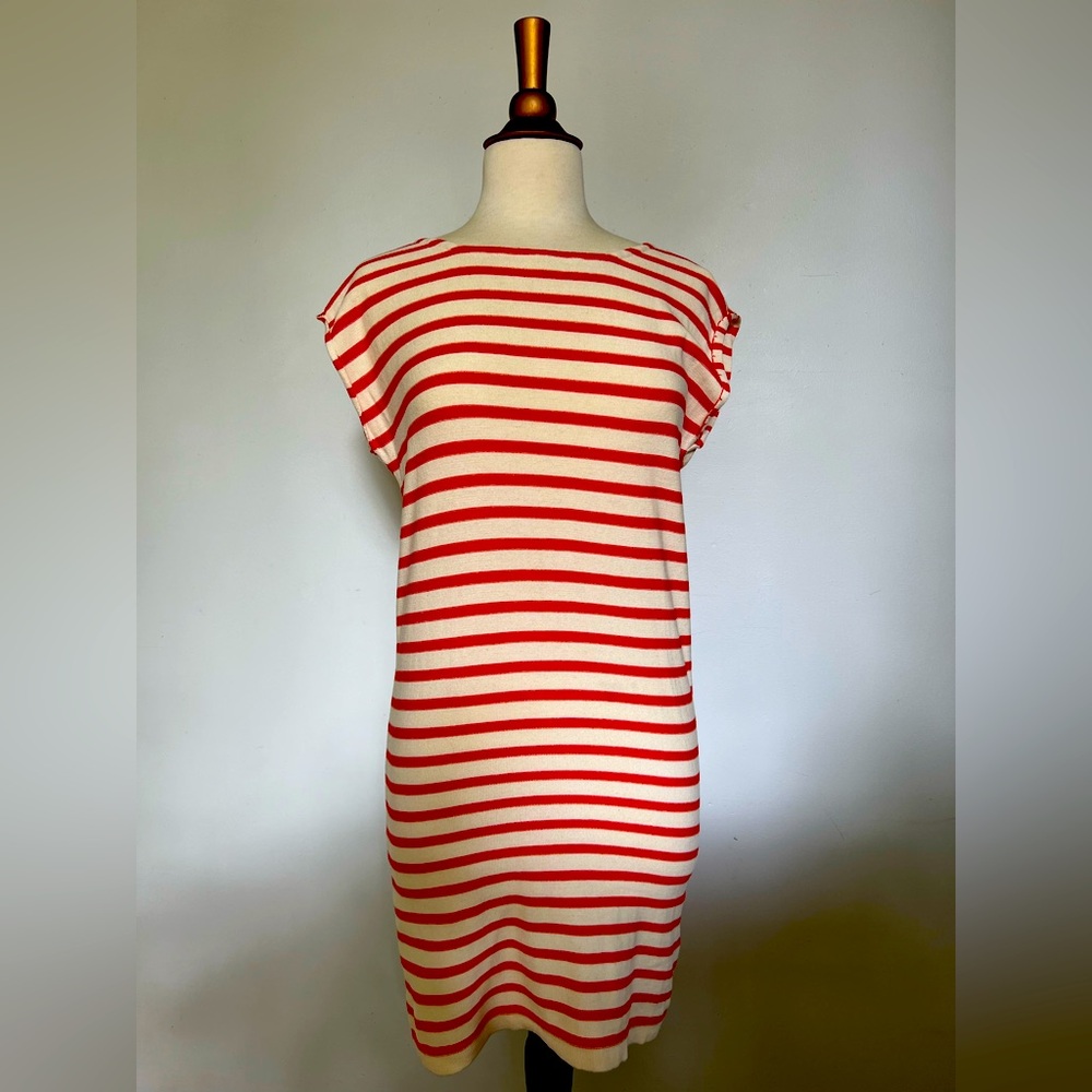 ICHI knitted Dress, red/off-white stripes with full length back zipper, size S